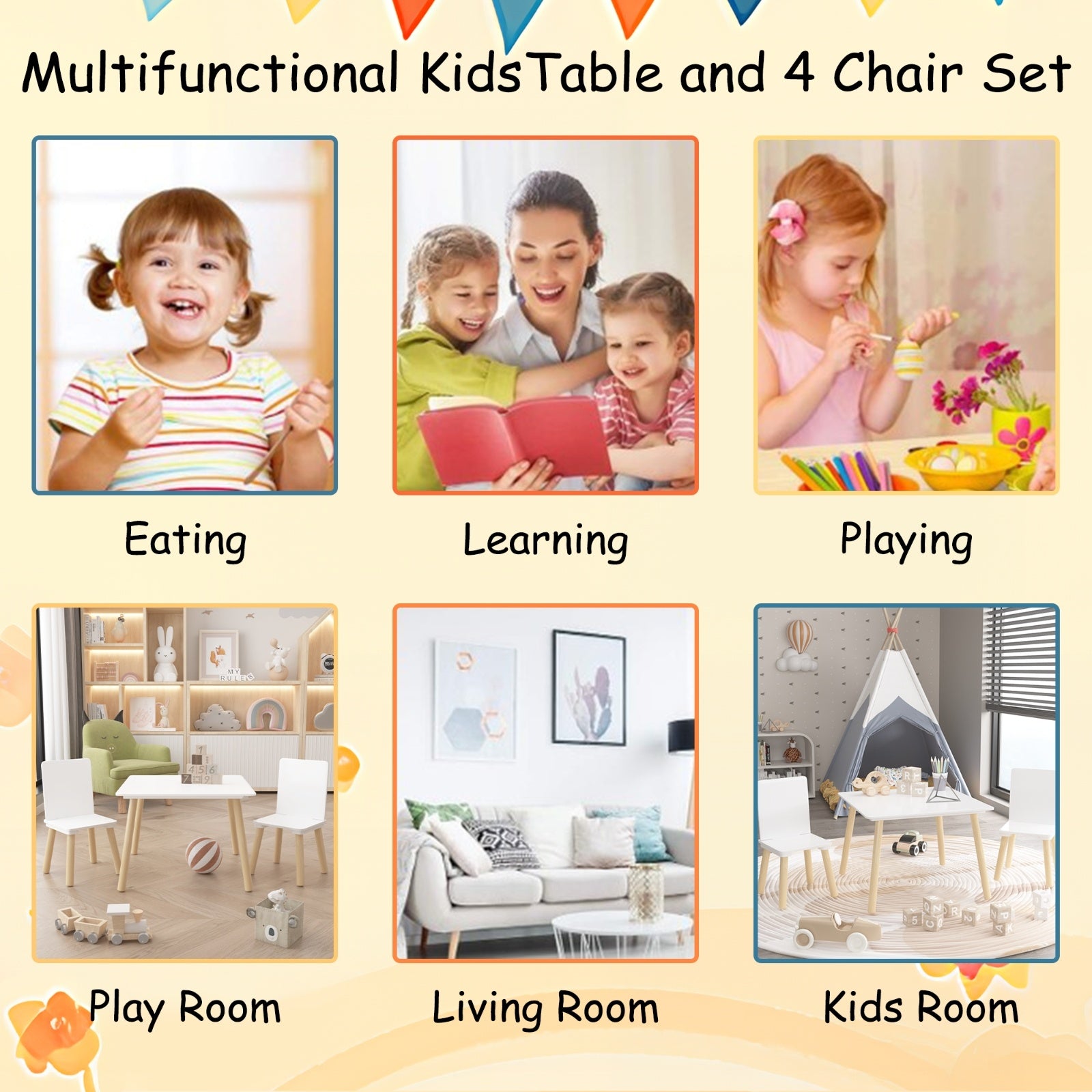 Kids Table And 2 Chairs Set, 3 Pieces Toddler Table And Chair Set,