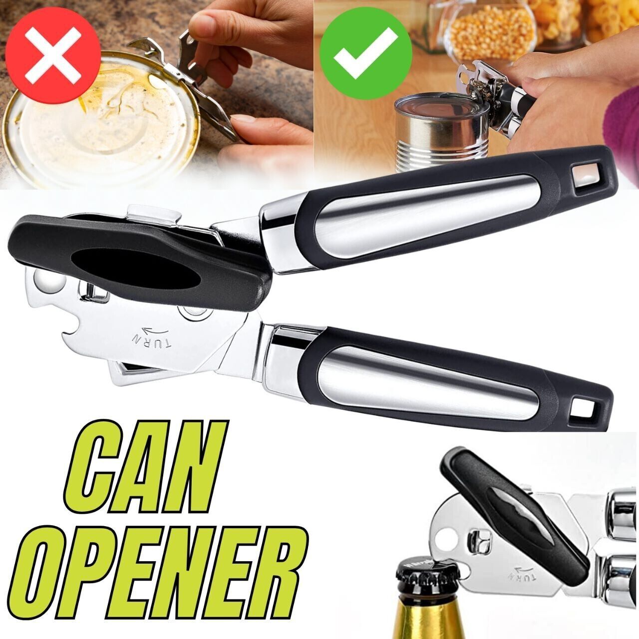 Can Opener With Cutting Wheel Blade Lid Cap Openers - TableFab