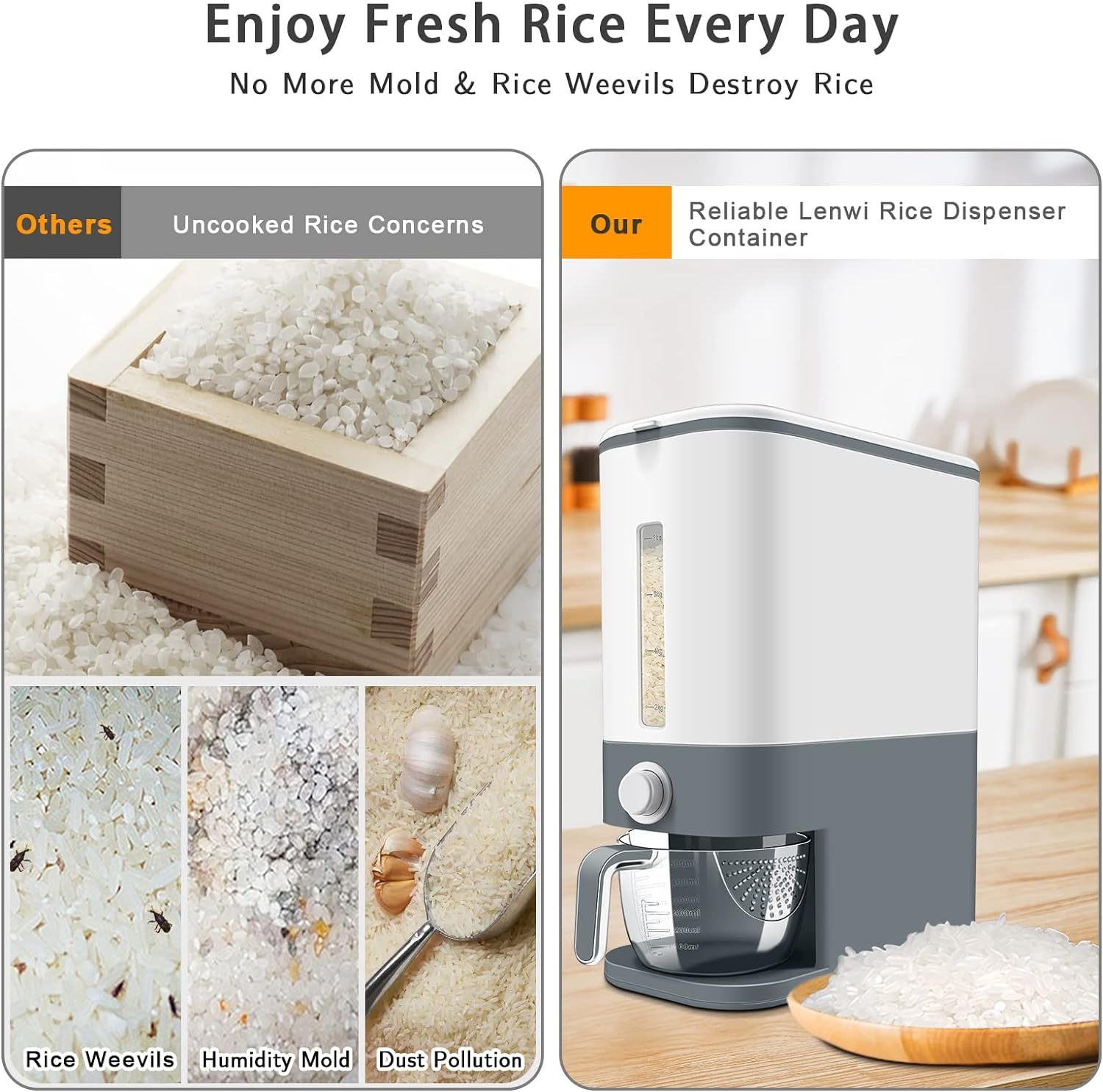 22-25lb Rice Dispenser with Measuring Cup