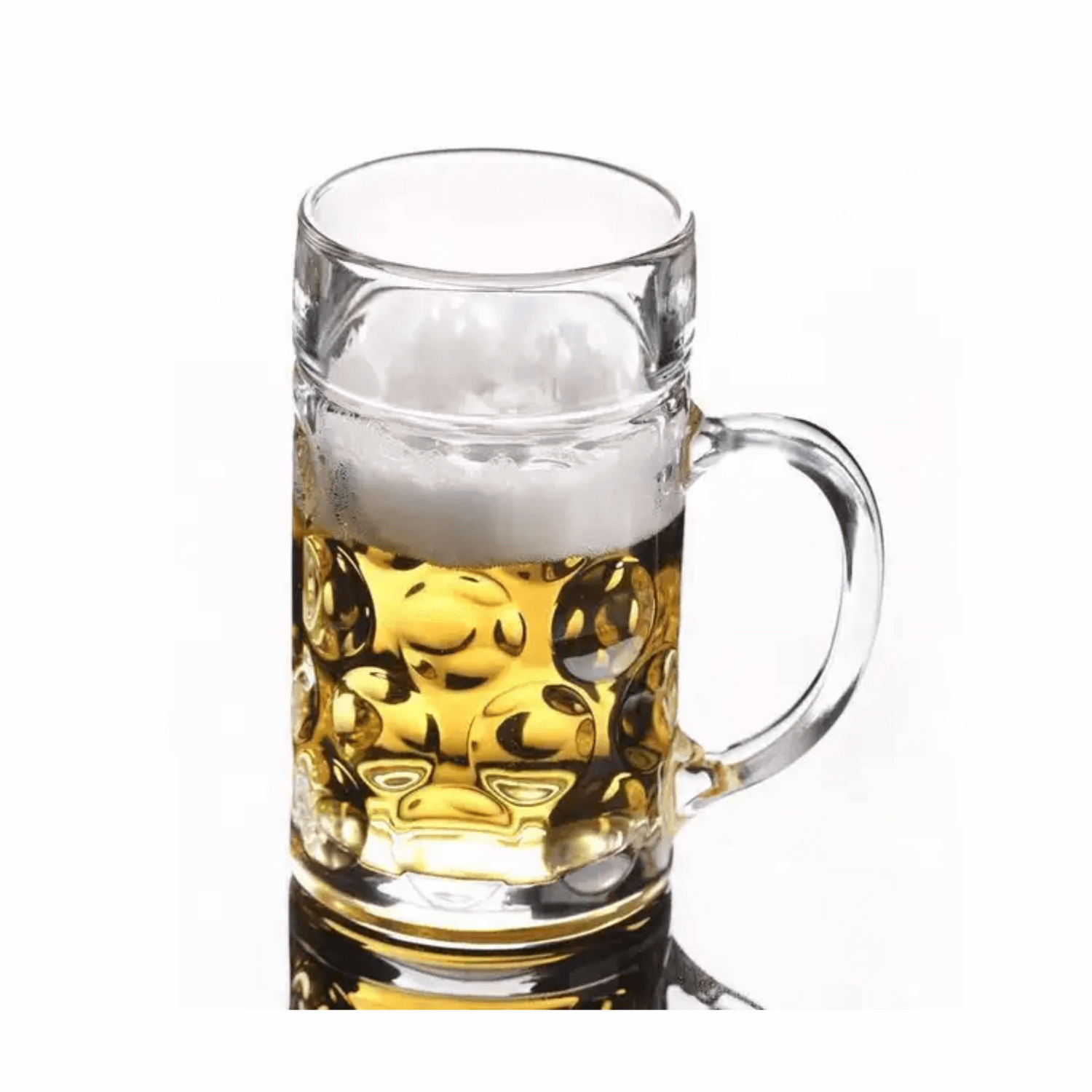 Thick glass beer mug with handle