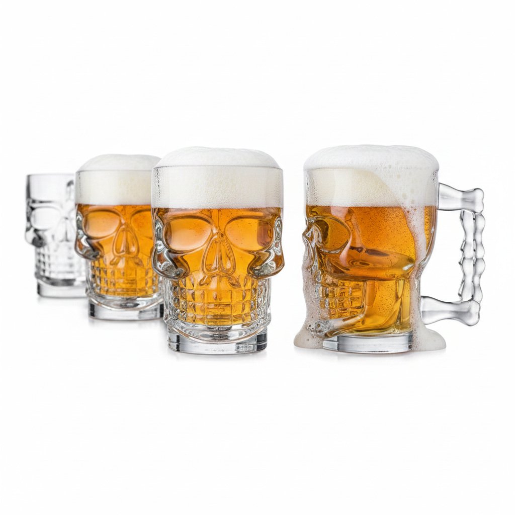 Classic Glass Skull Handled Clear Drinking Beer Mugs,Set of 4 - TableFab