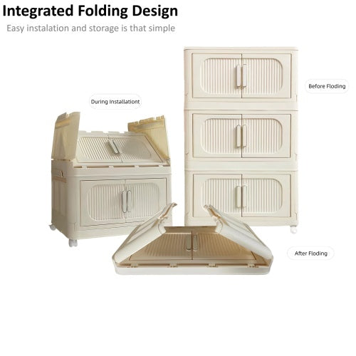 Collapsible Storage Bins With Magnetic Door, Plastic Storage Cabinet With Wheels