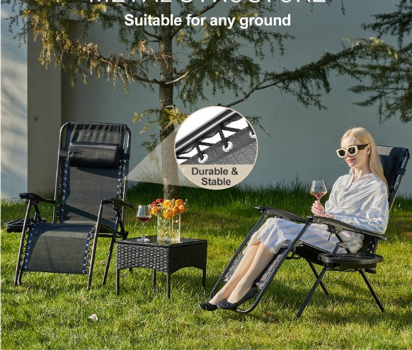 2-Pack Outdoor Folding Recliner Chairs with Cup Holders – Adjustable Mesh Patio Loungers