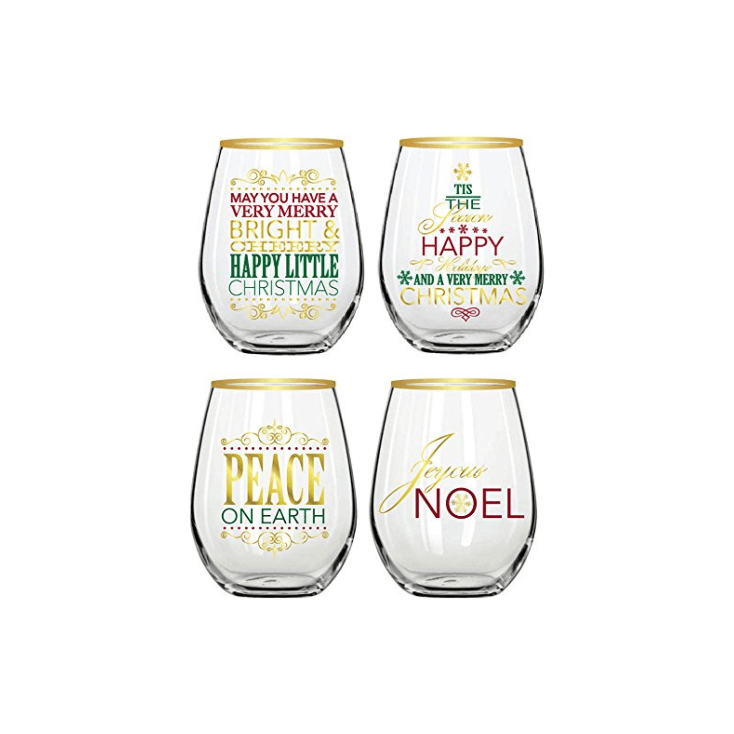 Christmas Stemless Wine Glasses (Set of 4)