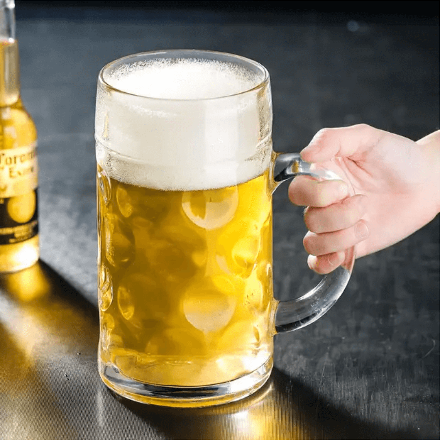 Oversized dimpled beer mug for parties
