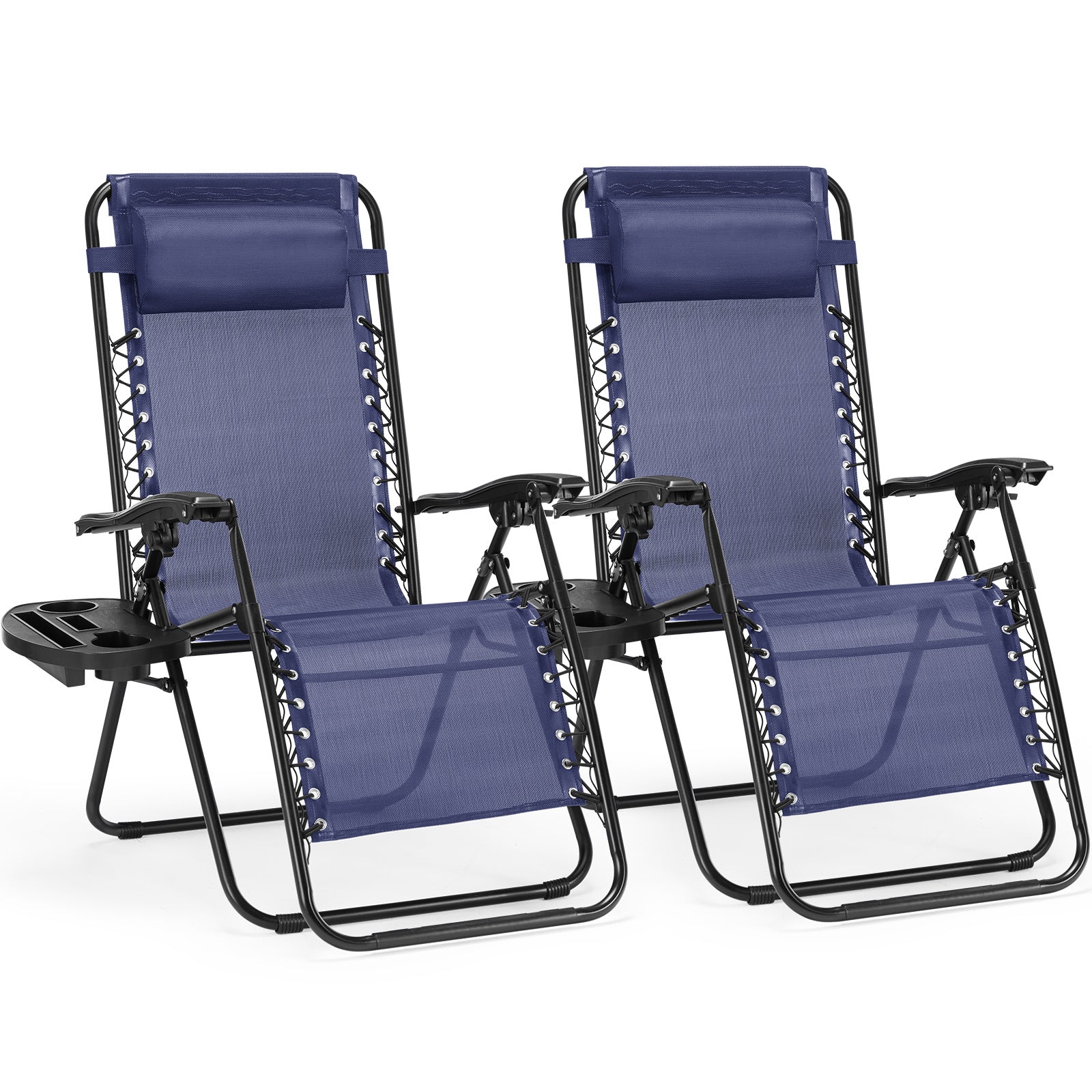 2-Pack Outdoor Folding Recliner Chairs with Cup Holders – Adjustable Mesh Patio Loungers