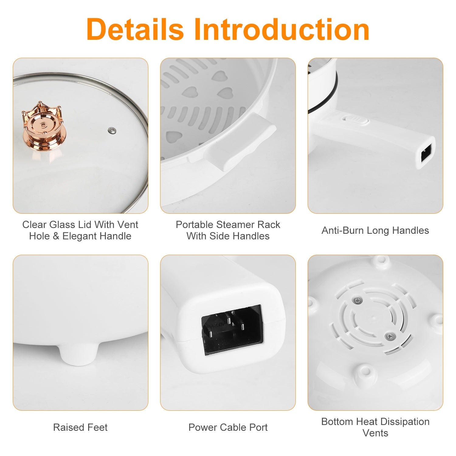 Product features with text labels on a white background