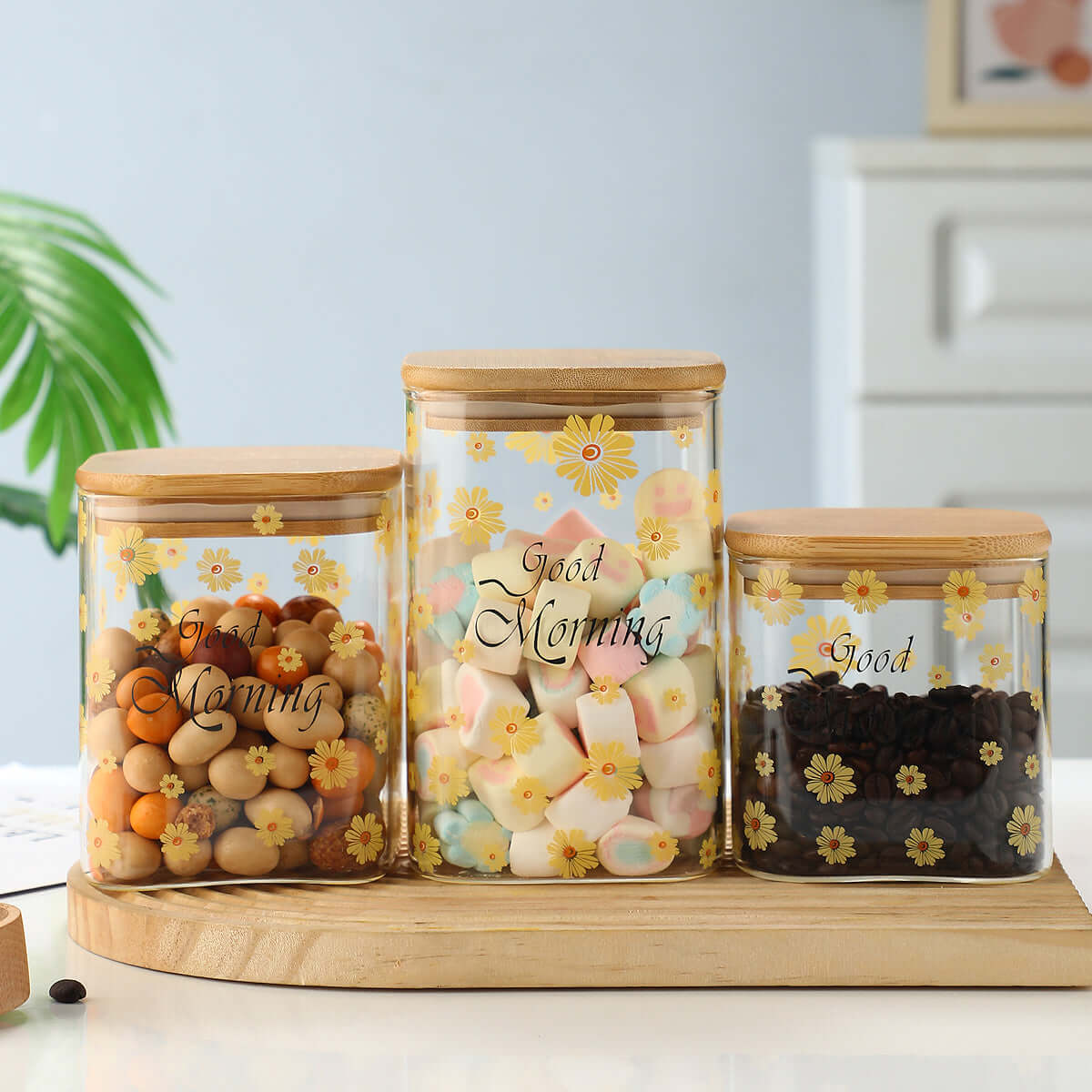 3 Pcs Glass Jars with Lids for Storage, Coffee, Candy, High Borosilicate Glass
