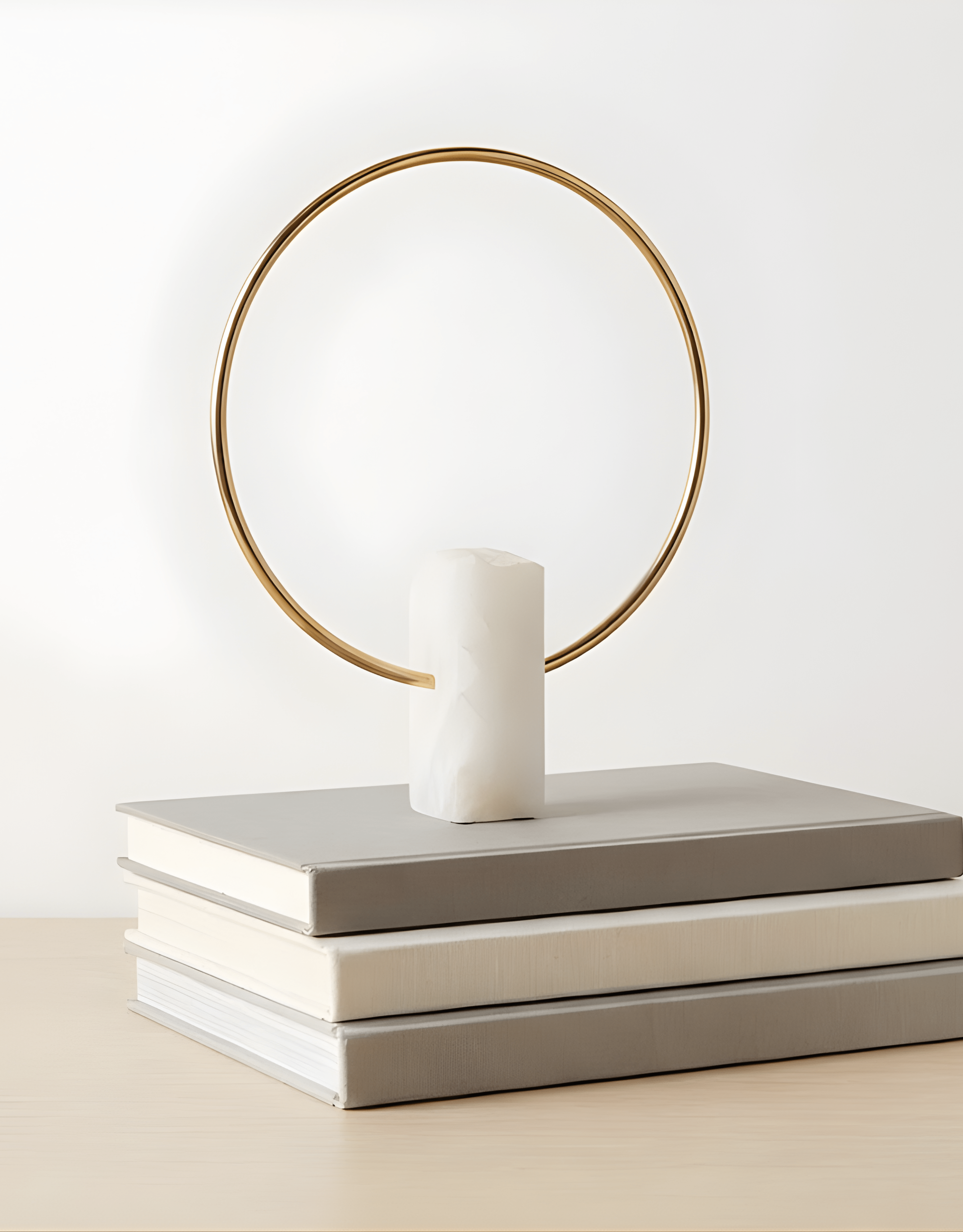 Contemporary Brass Ring Sculpture with Marble Base - Modern Art Decor