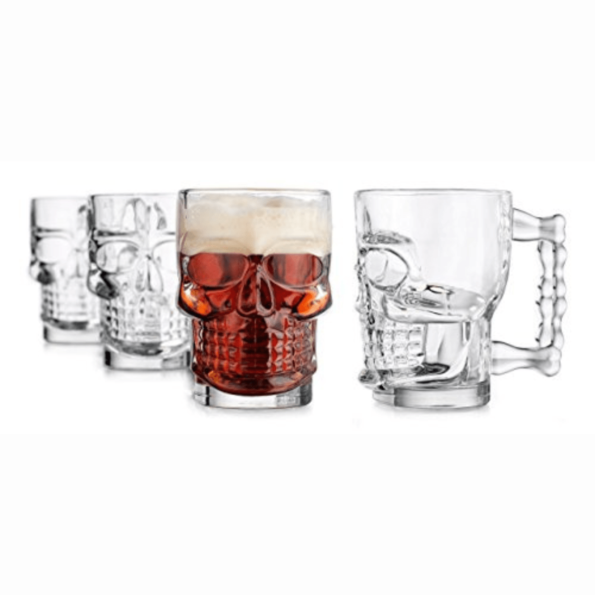 Classic Glass Skull Handled Clear Drinking Beer Mugs,Set of 4 - TableFab