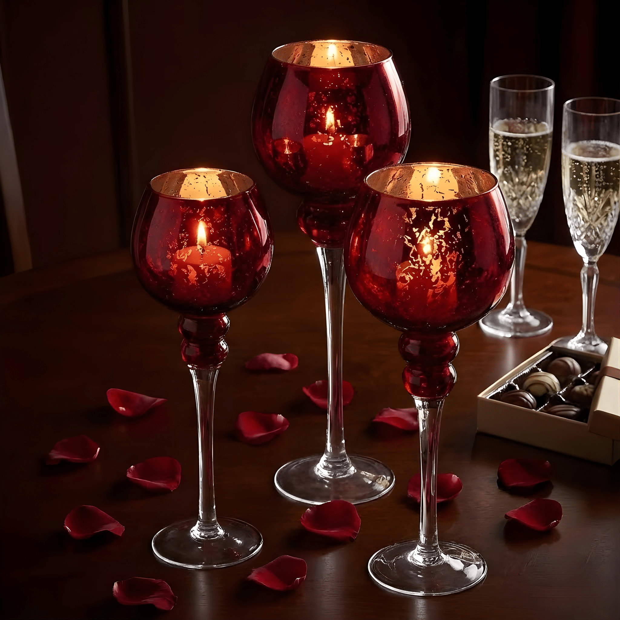 Red Mercury Glass Candle Holder Set