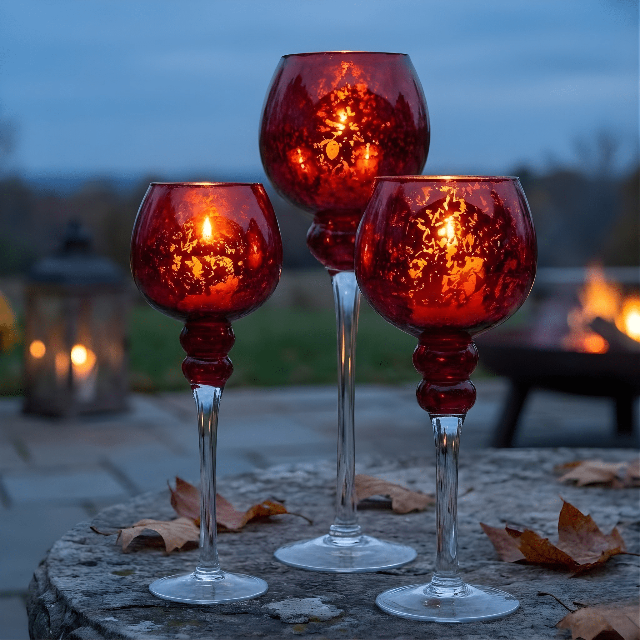 Red Mercury Glass Candle Holder Set