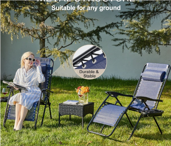 2-Pack Outdoor Folding Recliner Chairs with Cup Holders – Adjustable Mesh Patio Loungers