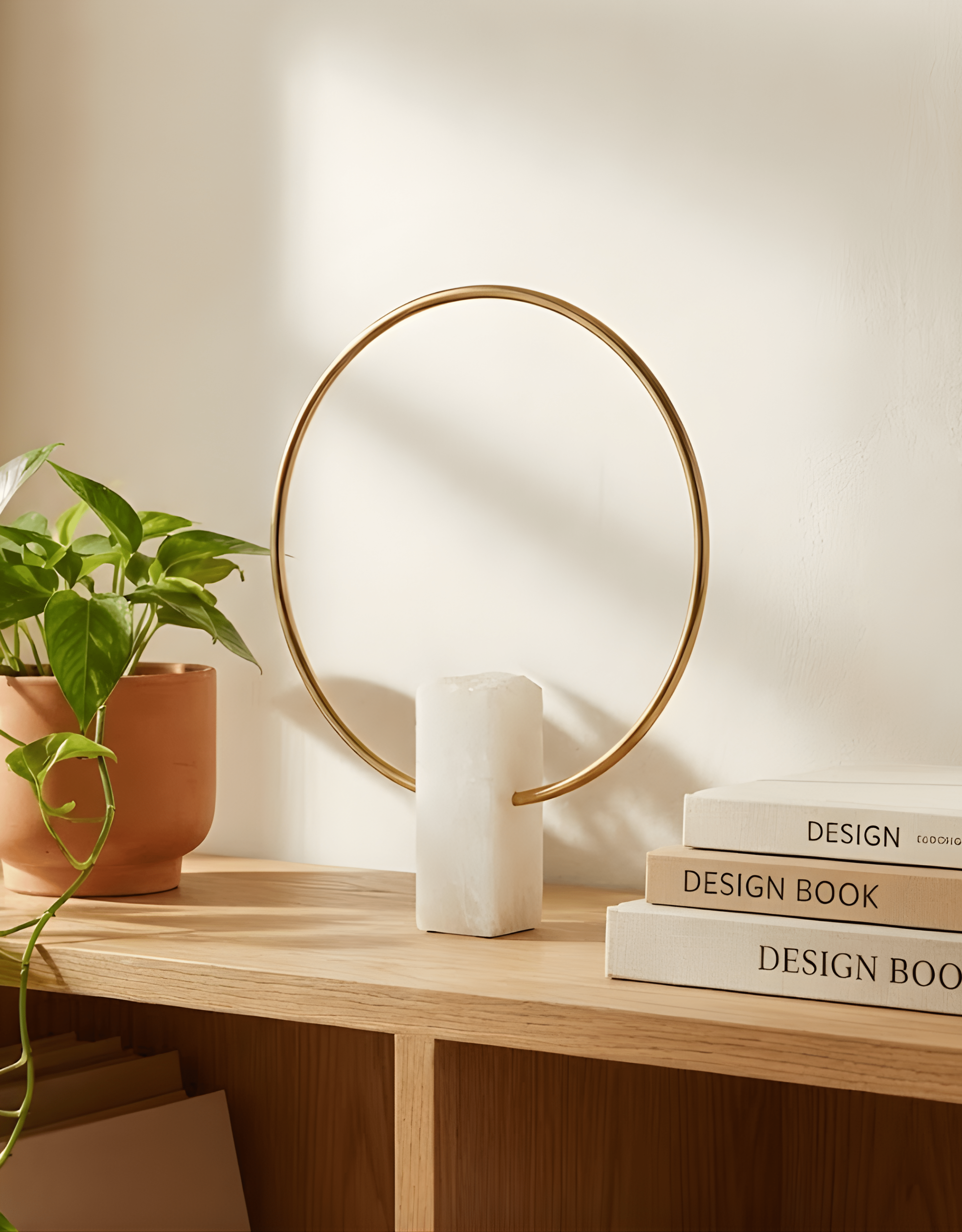 Contemporary Brass Ring Sculpture with Marble Base - Modern Art Decor