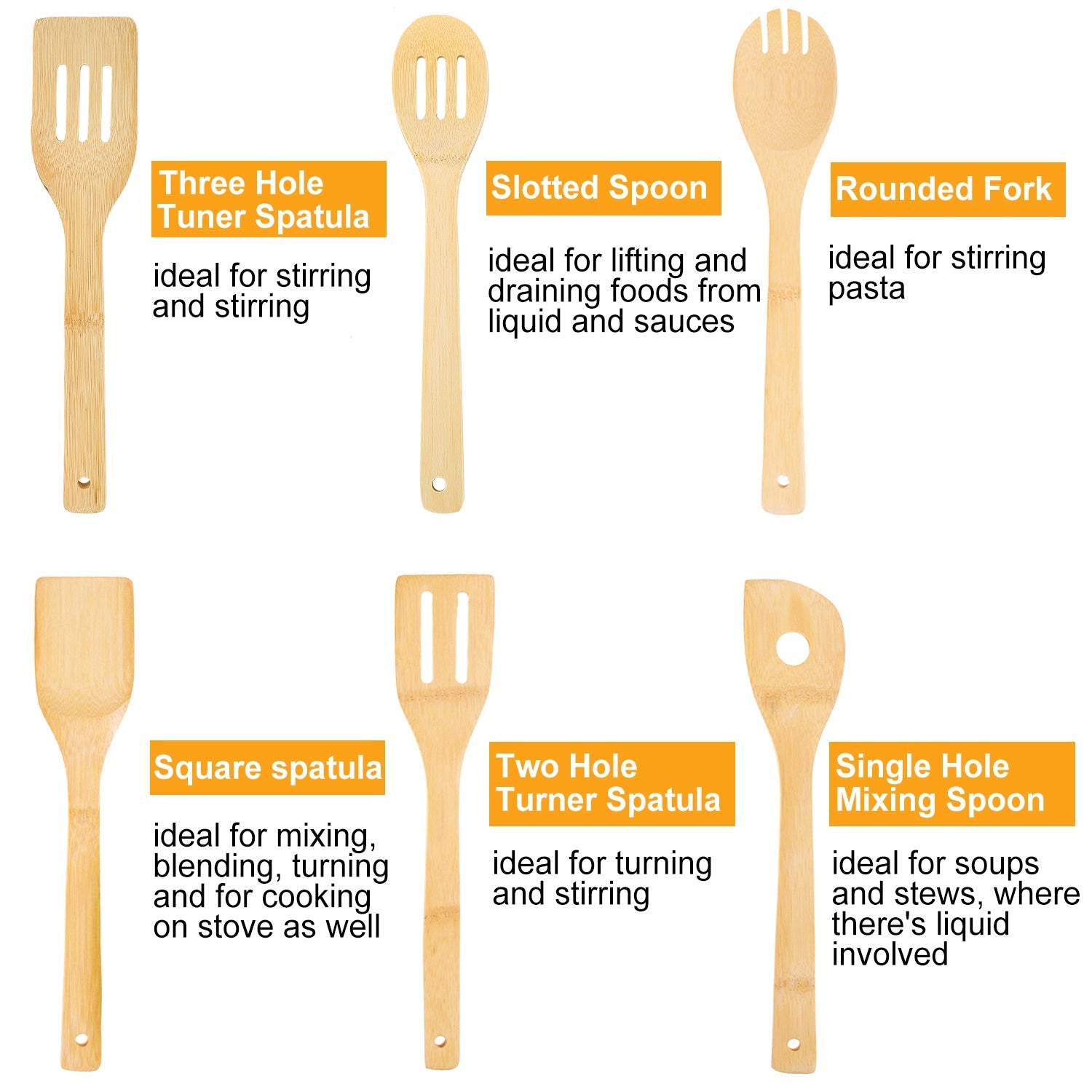 6pc Bamboo Cooking Utensil Set