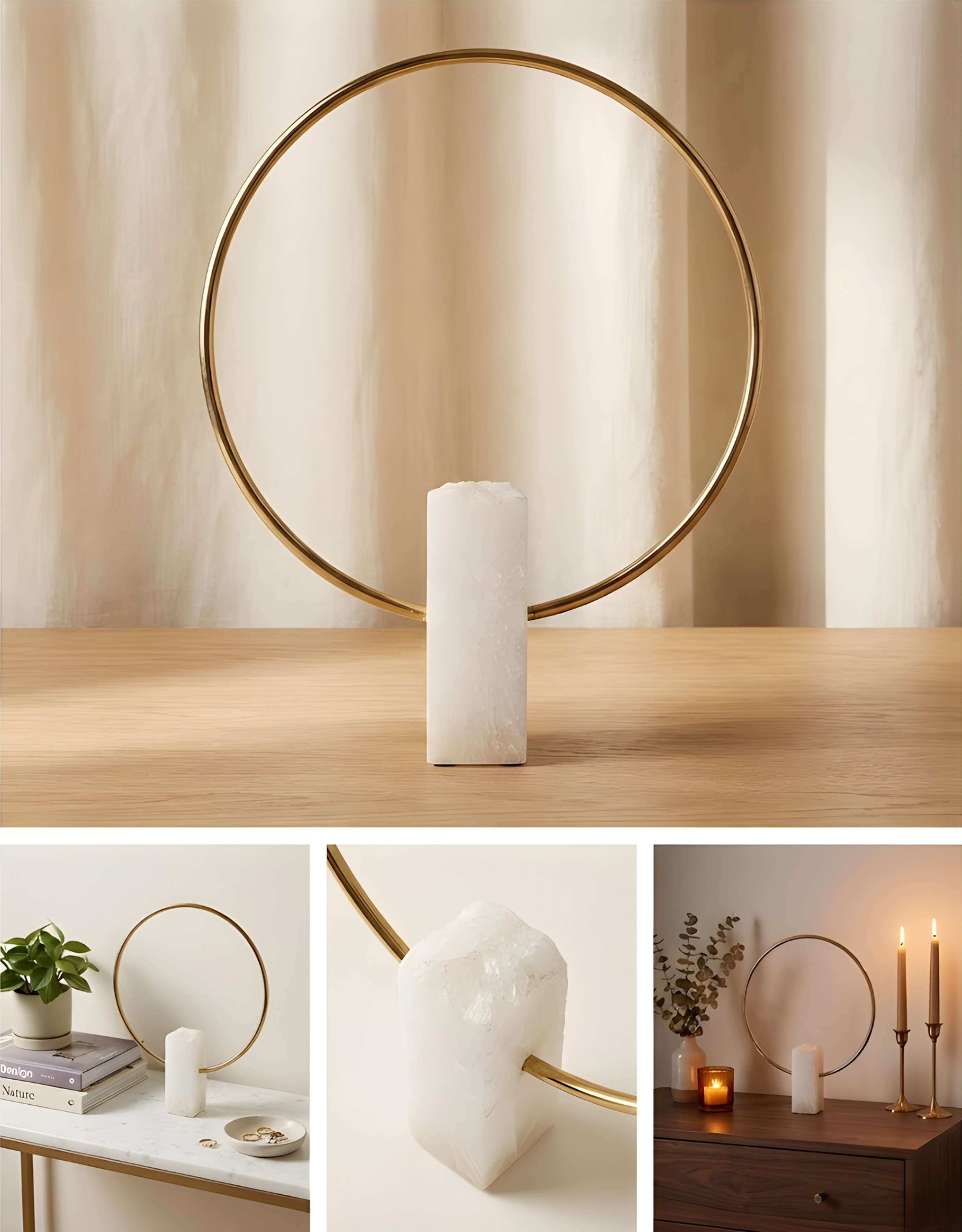 Contemporary Brass Ring Sculpture with Marble Base - Modern Art Decor