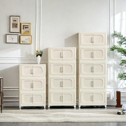 Collapsible Storage Bins With Magnetic Door, Plastic Storage Cabinet With Wheels