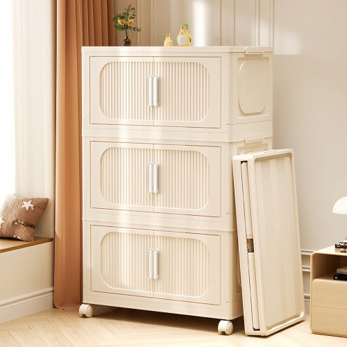 Collapsible Storage Bins With Magnetic Door, Plastic Storage Cabinet With Wheels