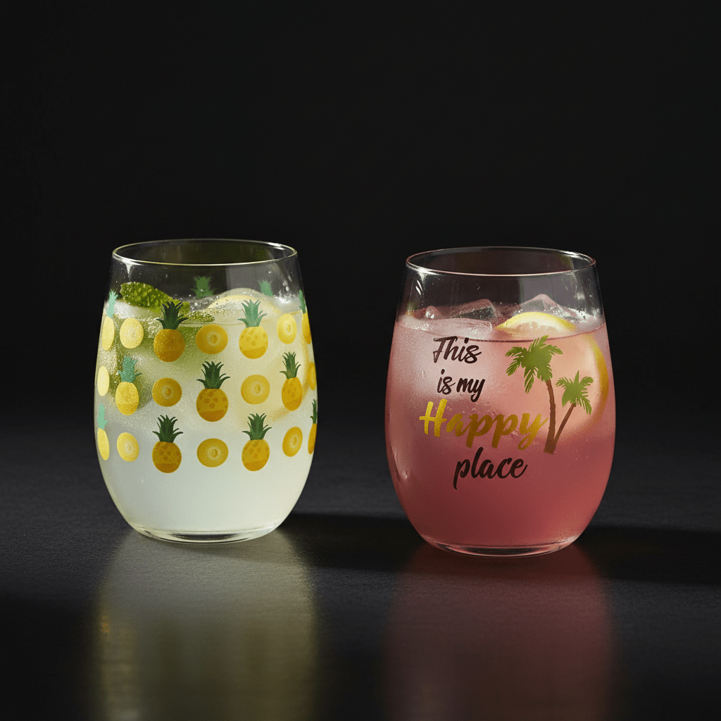 Tropical Stemless Wine Glass Set of 2