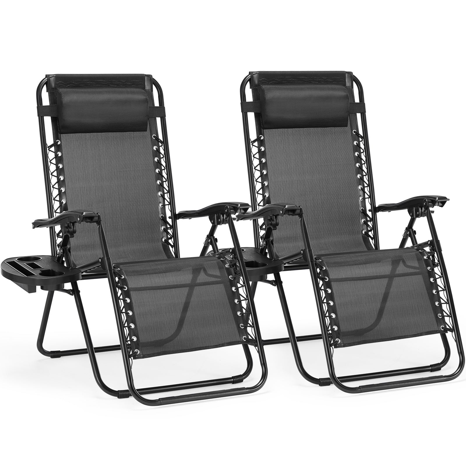 2-Pack Outdoor Folding Recliner Chairs with Cup Holders – Adjustable Mesh Patio Loungers