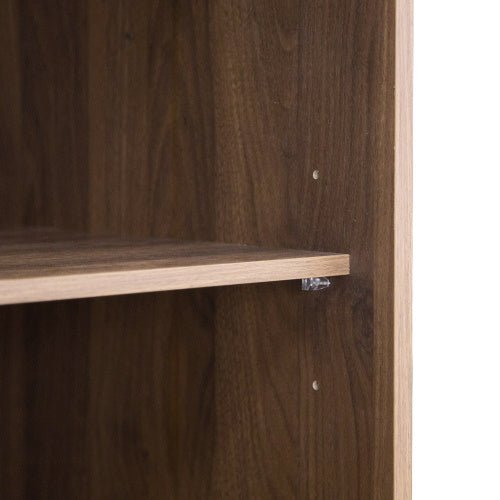 Wooden shelf with a wooden cabinet on a white background