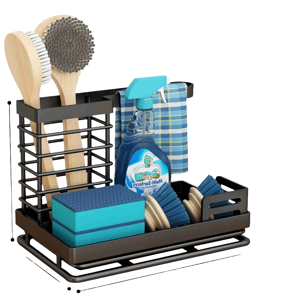 Kitchen Caddy Sink Organizer with brushes, sponges, and cleaning supplies.