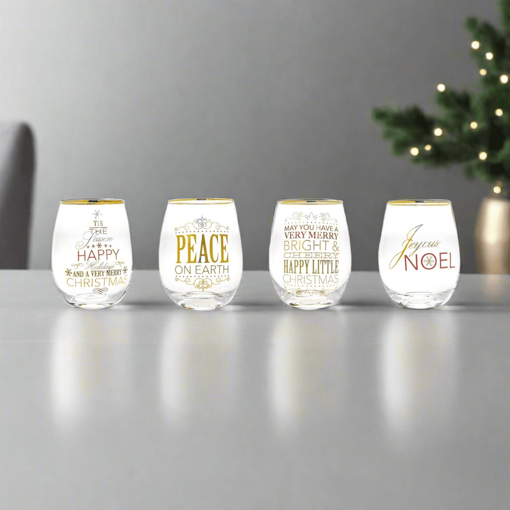 Christmas Stemless Wine Glasses (Set of 4)