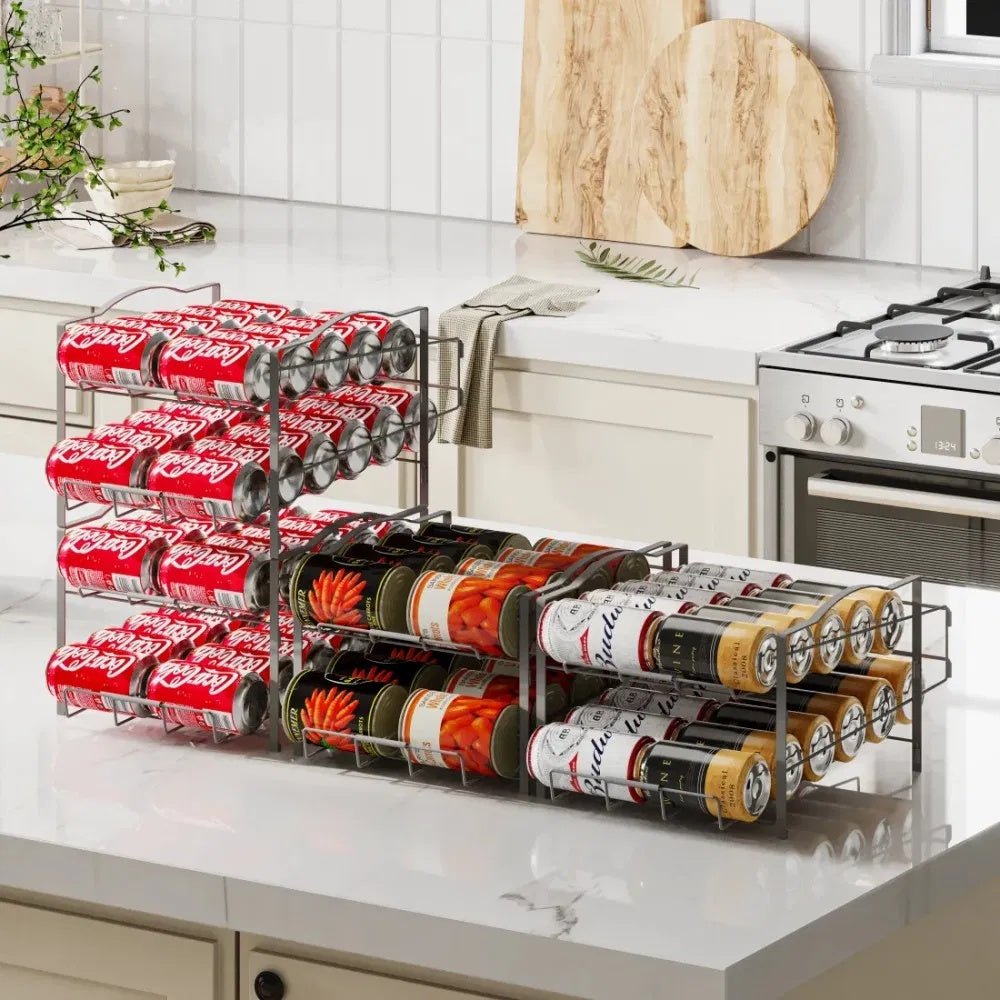 Spice rack with various spice containers on a kitchen counter