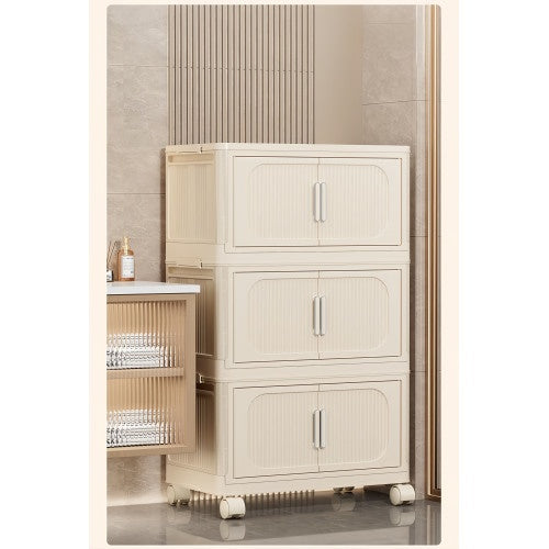 Collapsible Storage Bins With Magnetic Door, Plastic Storage Cabinet With Wheels