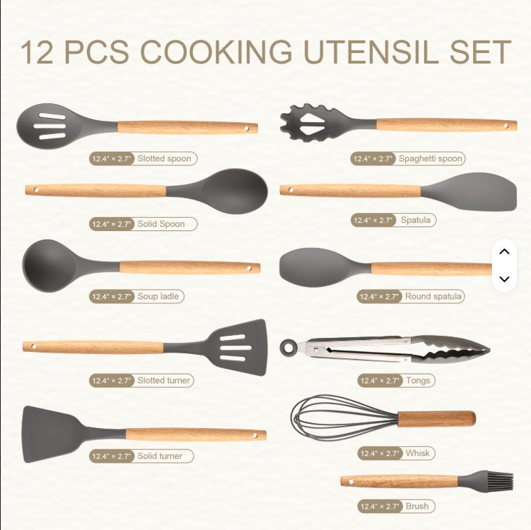 12pc Silicone Utensil Set – Gray