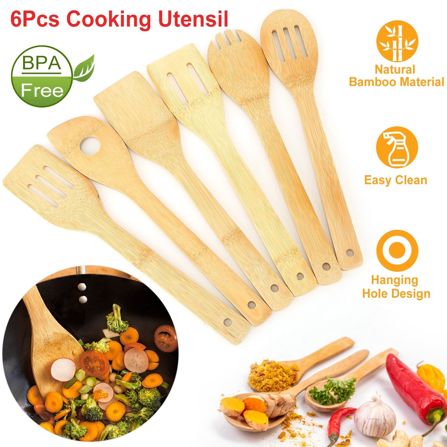 6pc Bamboo Cooking Utensil Set