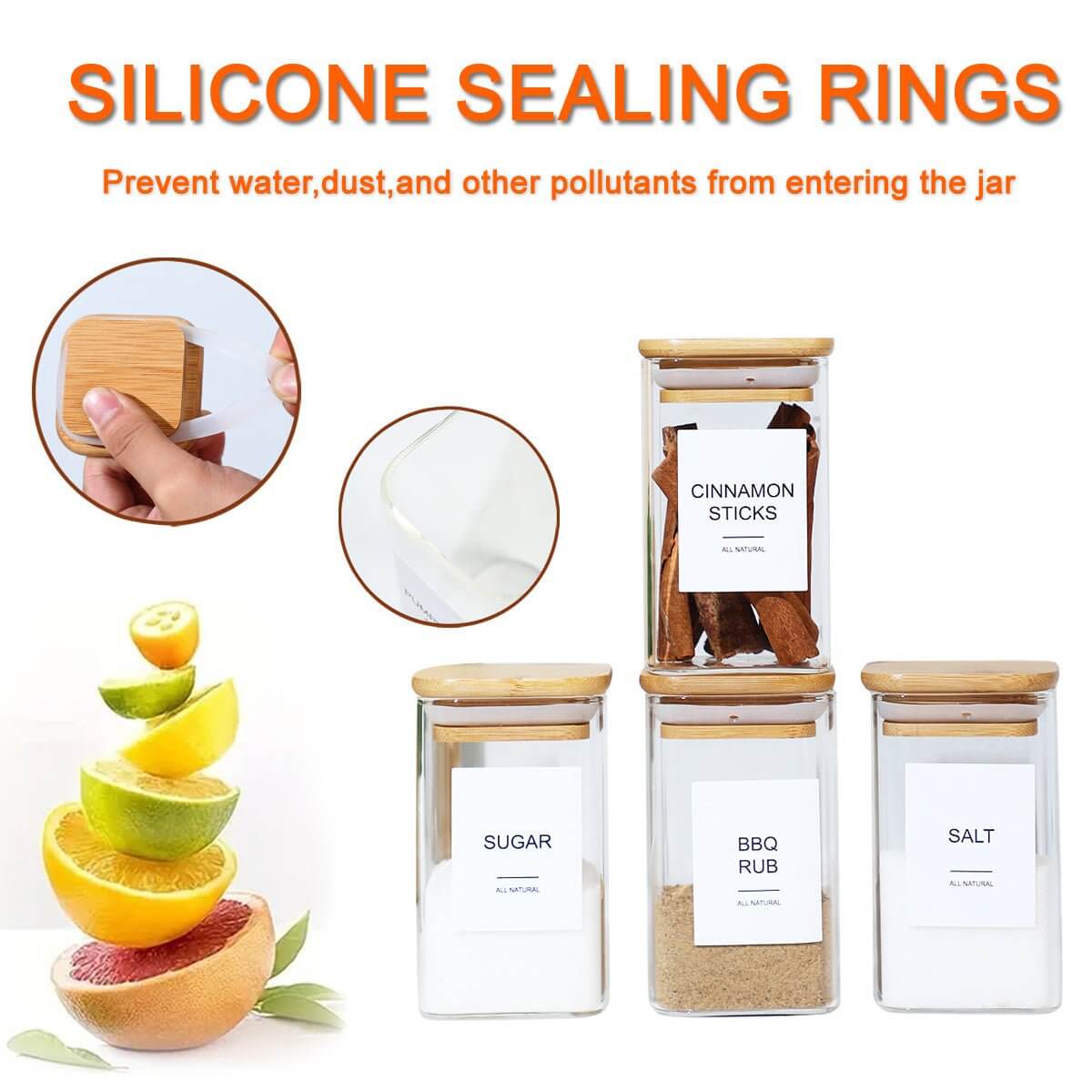 12 Pcs Square Spice Jars With Stickers, - TableFab