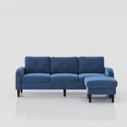 Blue sofa with a chaise on a white background