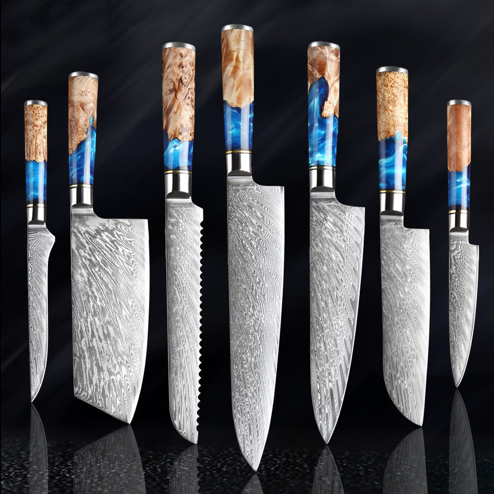 Professional kitchen knife set with high-carbon stainless steel blades and ergonomic handles.