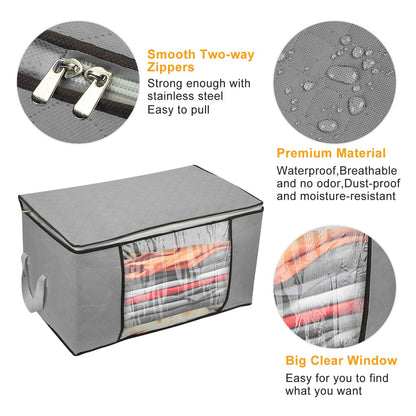 Gray storage bag with features highlighted on a white background