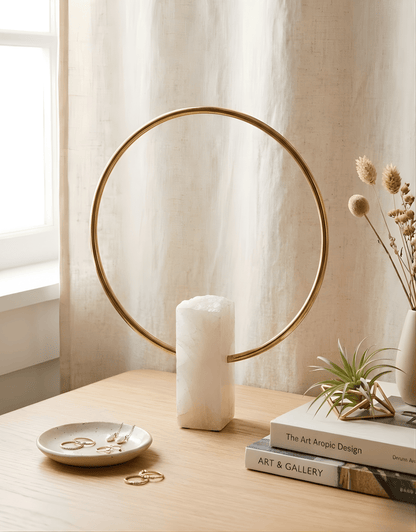 Contemporary Brass Ring Sculpture with Marble Base - Modern Art Decor