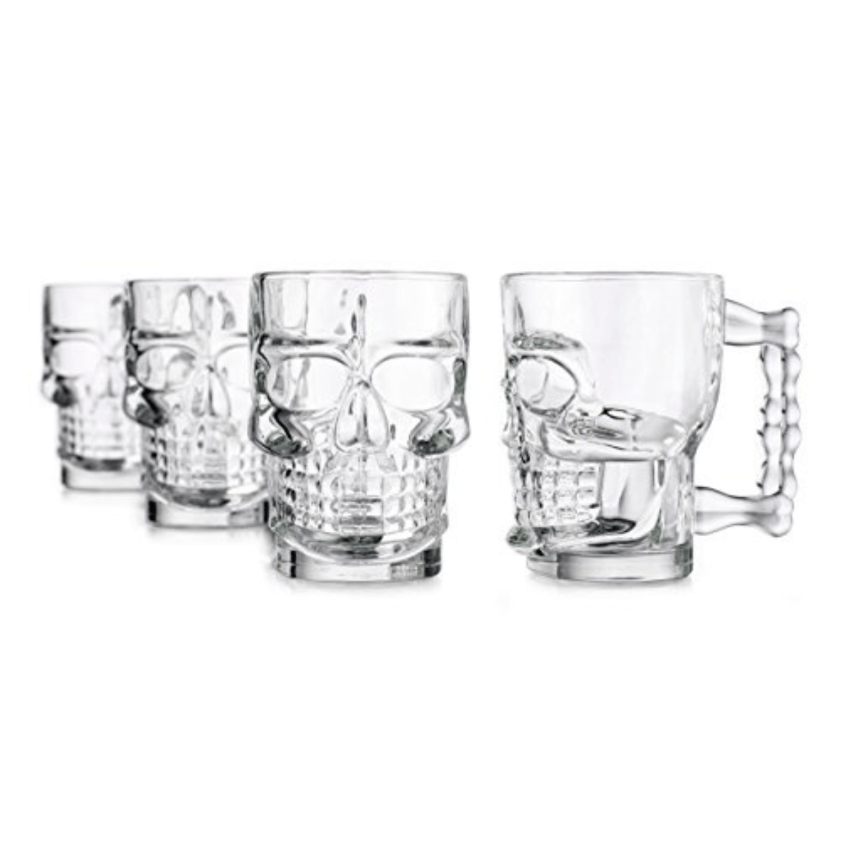 Classic Glass Skull Handled Clear Drinking Beer Mugs,Set of 4 - TableFab