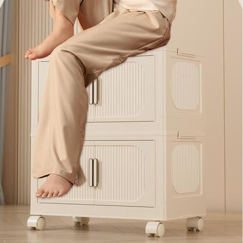Collapsible Storage Bins With Magnetic Door, Plastic Storage Cabinet With Wheels