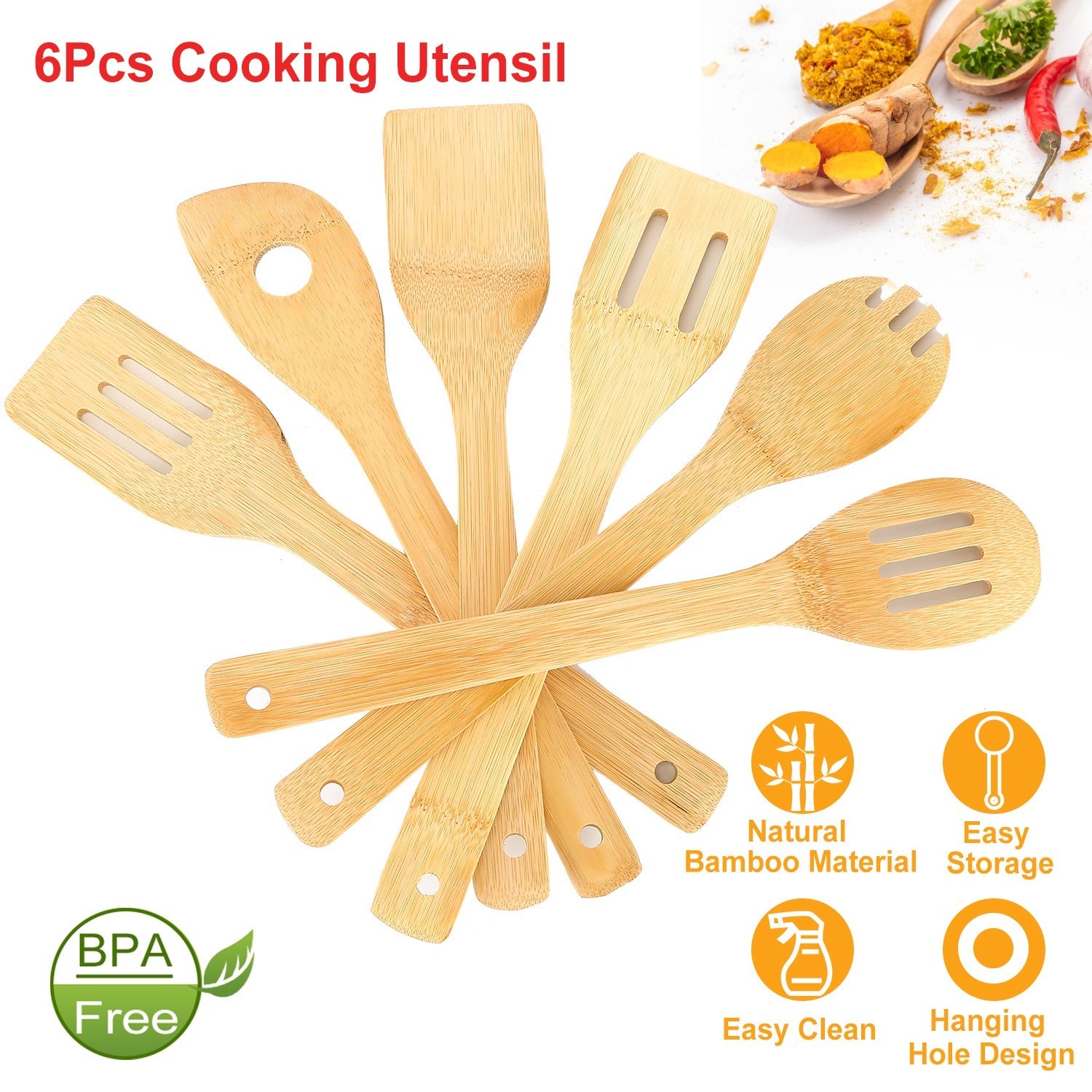 6pc Bamboo Cooking Utensil Set