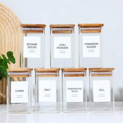 12 Pcs Square Spice Jars With Stickers, - TableFab