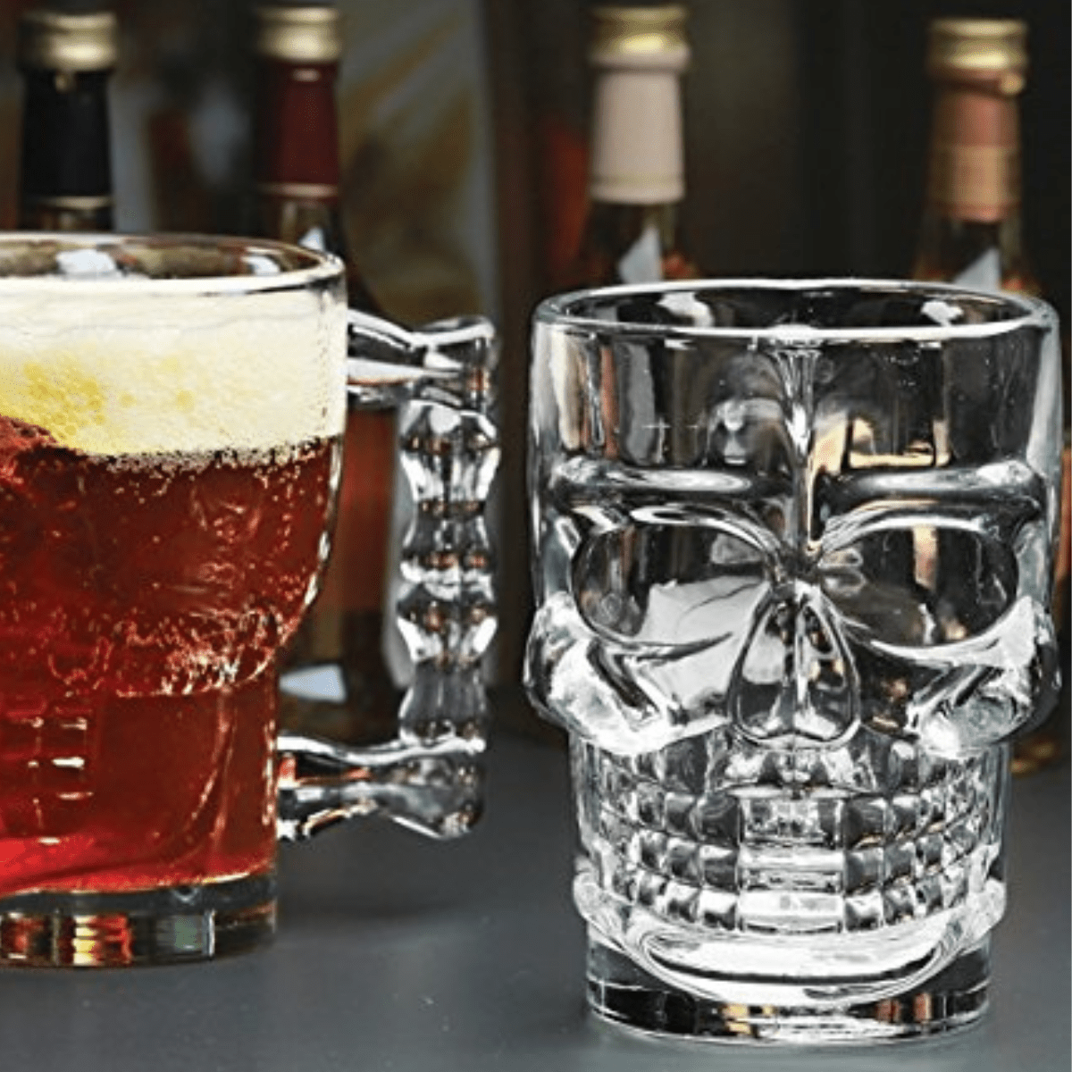 Classic Glass Skull Handled Clear Drinking Beer Mugs,Set of 4 - TableFab