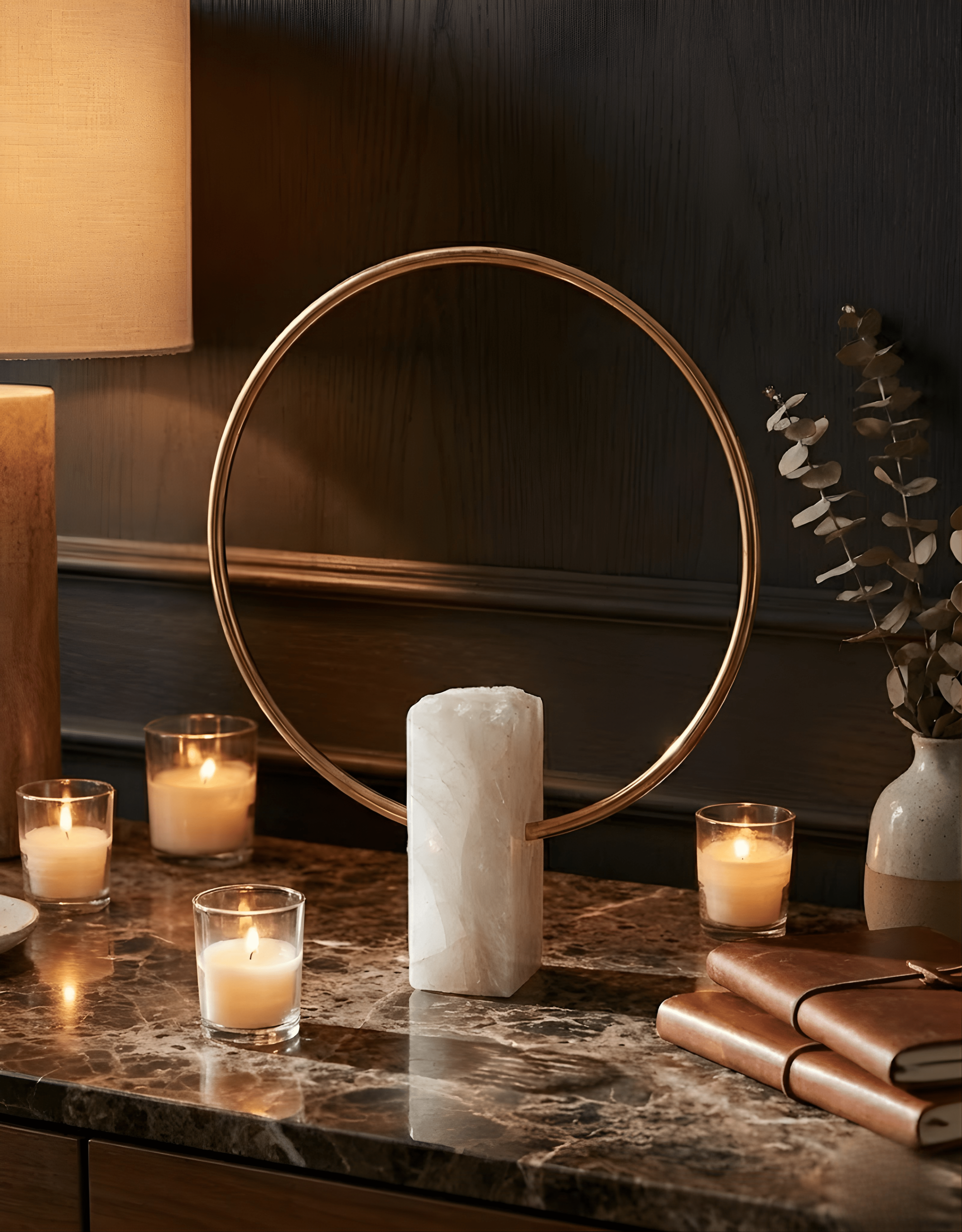 Contemporary Brass Ring Sculpture with Marble Base - Modern Art Decor