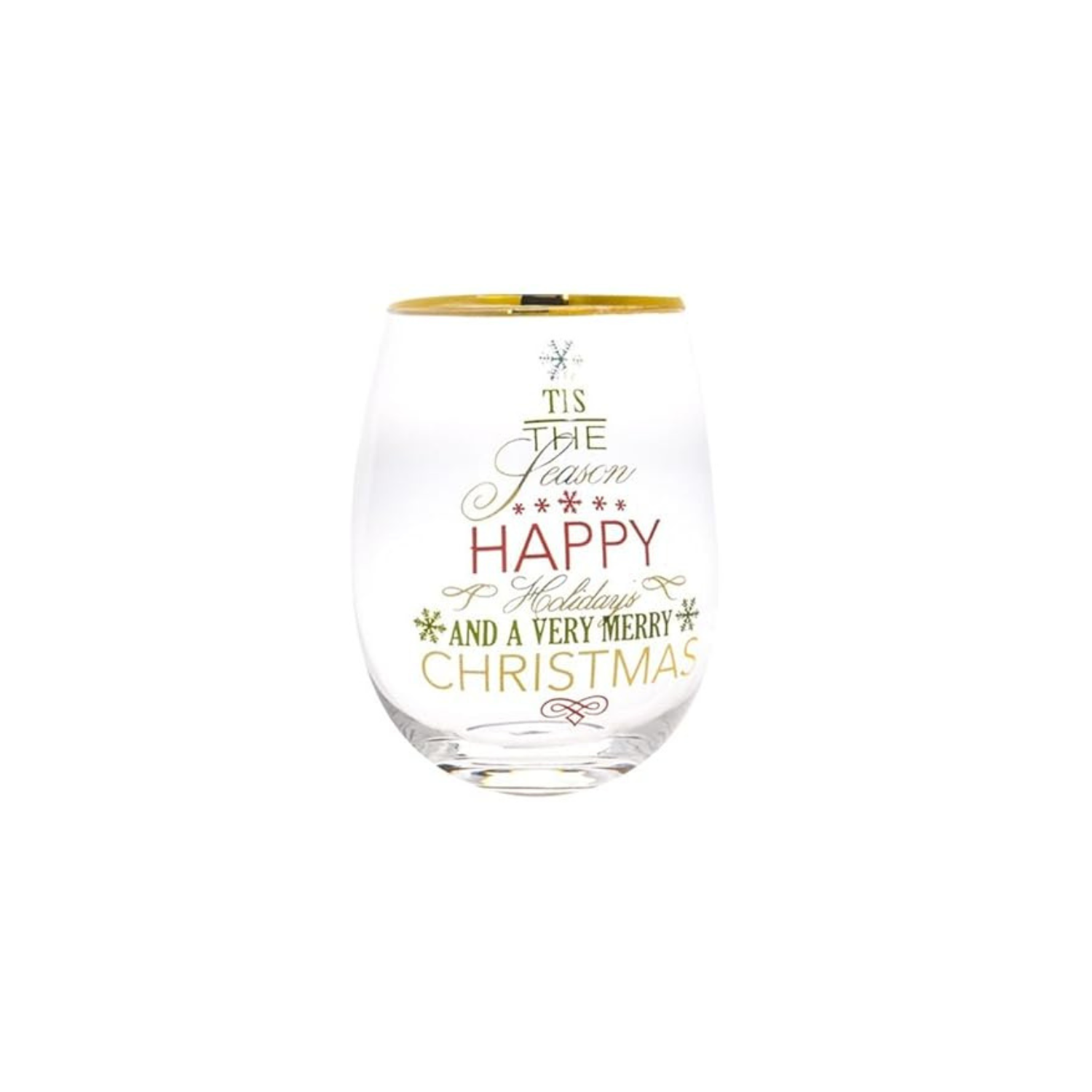 Set of 4 Gold Christmas Stemless Wine Glasses
