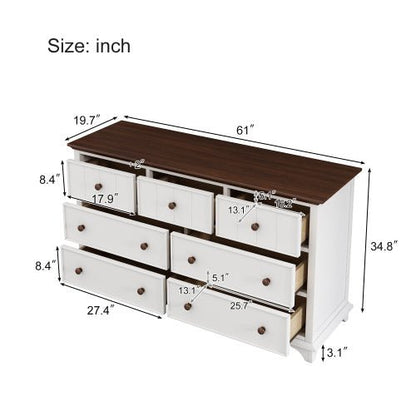 Measurement chart of a dresser with dimensions labeled in inches.