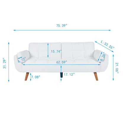 White sofa with blue measurement lines on a white background