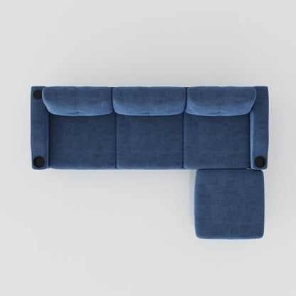 Blue sectional sofa on a light gray background