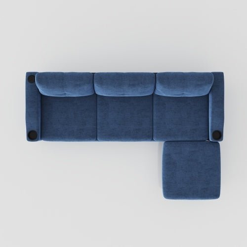 Blue sectional sofa on a light gray background