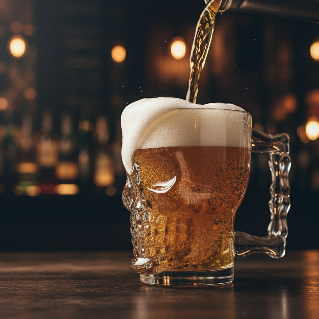 Classic Glass Skull Handled Clear Drinking Beer Mugs,Set of 4 - TableFab