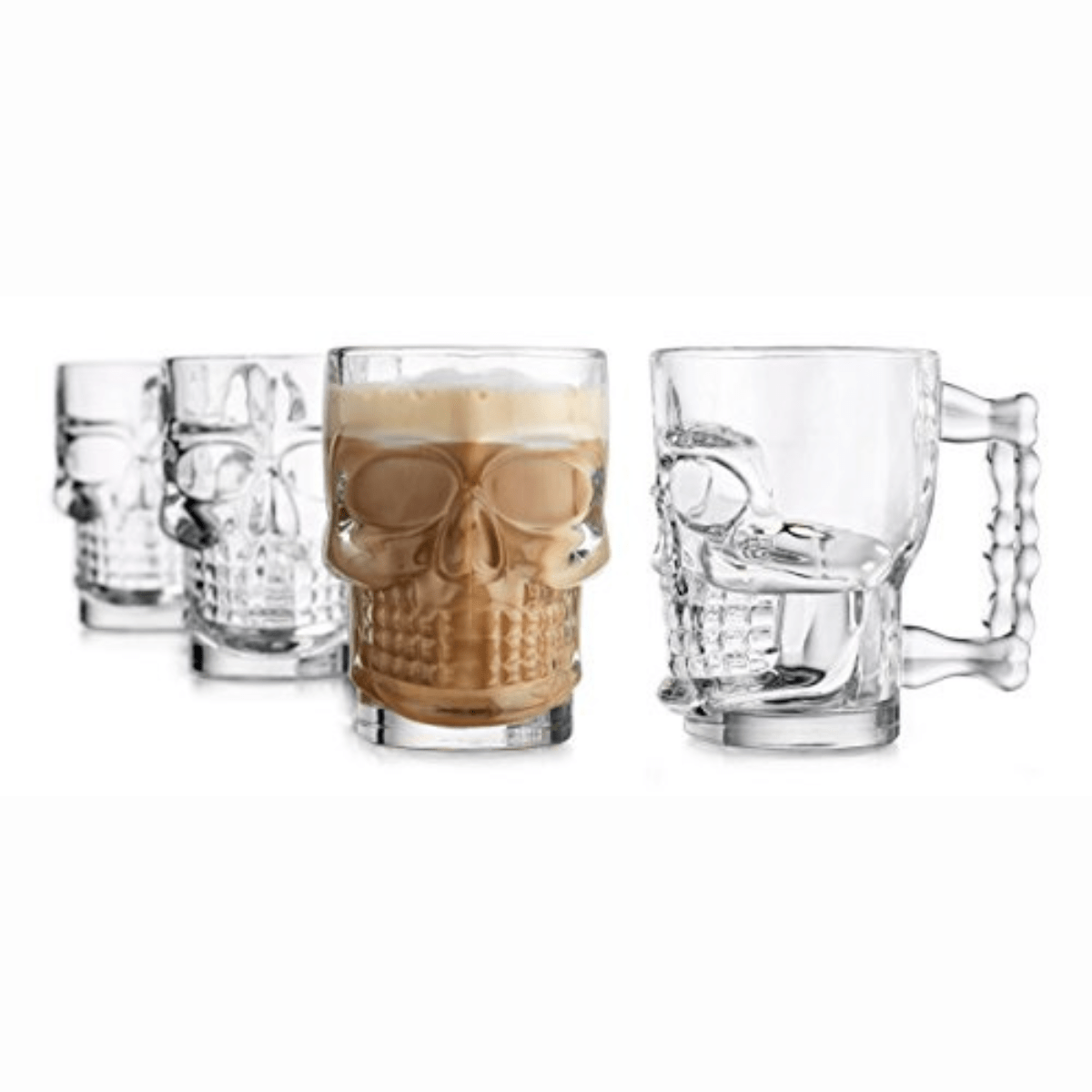 Classic Glass Skull Handled Clear Drinking Beer Mugs,Set of 4 - TableFab
