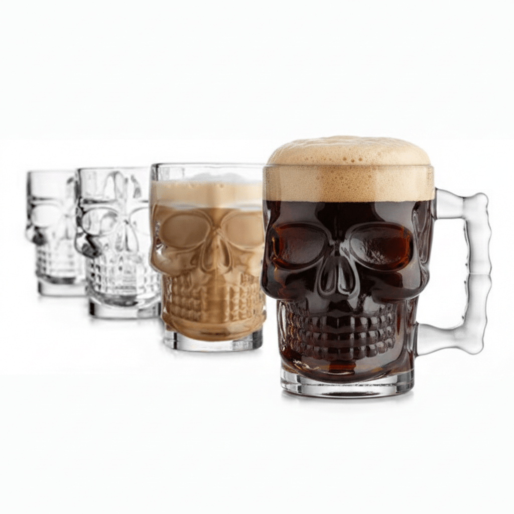 Glass Skull Beer Mugs Set of 4